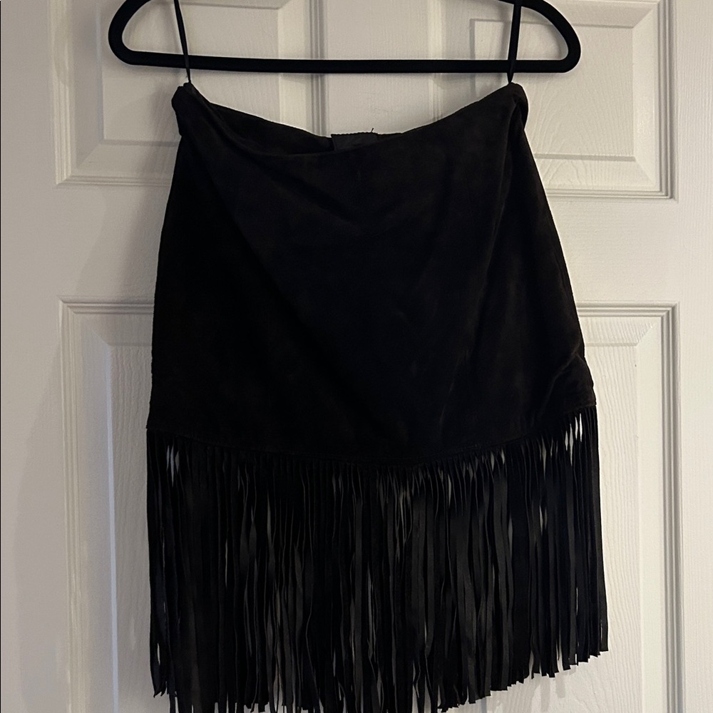 H&M Chocolate Brown Mini Skirt with Fringe
